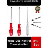 Premium Dayanıklı Ergonomik Vidalama Tamir Tadilat Yıldız Düz Kontrol Kalemi 3'lü Tornavida Seti