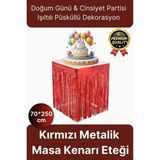 Premium Dekorasyon Püsküllü Işıltılı Doğum Günü Cinsiyet Partisi Kırmızı Masa Kenarı Eteği 70*250CM
