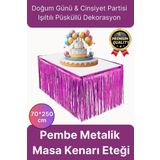 Premium Dekorasyon Püsküllü Işıltılı Doğum Günü Cinsiyet Partisi Pembe Masa Kenarı Eteği 70*250CM