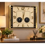 Premium Dekoratif Duvar Saati – Modern Kare Tasarım, Termometre ve Higrometre Göstergeli, Salon, Ofis ve Ev Dekorasyonu İçin Şık Duvar Saati Sarı
