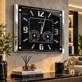 Premium Dekoratif Duvar Saati – Modern Kare Tasarım, Termometre ve Higrometre Göstergeli, Salon, Ofis ve Ev Dekorasyonu İçin Şık Duvar Saati Siyah