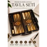 Premium Deri Çantalı Tavla Seti Çift Kat Cilalı Yüzeyli Akrilik Pullu Fermuarlı Tavla