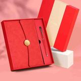 Premium Deri Kapaklı Özel Tasarım Defter Roller Kalem Seti Şık Hediye Kutusu ve Kraft Taşıma Çantalı Vip Takım Ofis Okul Kırtasiye Ajanda Günlük Notluk Özel Yazı Seti - KIRMIZI