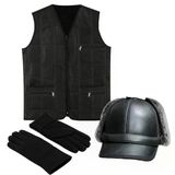 Premıum Deri Set – Yelek, Eldiven, Deri Pilot Şapka
