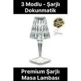 Premium Dimli 3 Işık Renkli Şarjlı Masa Lambası Led Abajur Dokunmatik Lambader Beyaz Günışığı