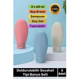 Premium Doldurulabilir Taşınabilir Krem Şampuan Jel 3 Adet 60ml Hijyenik Seyahat Tipi Banyo Seti