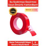 Premium Ekstra Güçlü Çok Amaçlı Çift Taraflı Tamir Dış Mekan Montaj 2mt Silikon Şeffaf Bant 5 Adet