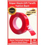 Premium Ekstra Güçlü Çok Amaçlı Çift Taraflı Tamir Mekan Montaj 1,5 Mt Silikon Şeffaf Bant 50 Adet
