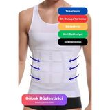 Premium Erkek Atlet Korse Bel Göğüs Dik Duruş Jinekomasti Toparlayıcı Extra Göbek - Beyaz