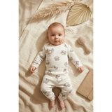 Premium Erkek Bebek Pamuk Fitilli Bebek Takımı - Gri Iş Makinesi Desenli Uzun Kollu Body ve Alt Pijama Seti - 6 - 9 Ay
