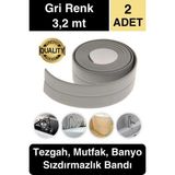 Premium Gri Ocak Tezgah Kenarı Banyo Mutfak Sızdırmaz Bant Su Geçirmez Küfe Dayanıklı 3,2 mt 2 Adet
