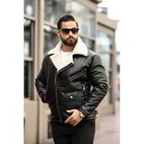 Premium İçi Komple Kürklü Biker Deri Mont