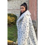 Premium Ingiliz Yaka Mob Wife Suni Kürk Maxi Kadın Kaban - 2XL