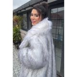 Premium Ingiliz Yaka Mob Wife Suni Kürk Maxi Kadın Kaban - Ekru