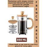 Premium Isıya Dayanıklı Kahve Demleme Bitki Çayı Ahşap Kapak Sap Detaylı Cam French Press 350 Ml