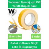 Premium İz Bırakmayan Su Sızdırmaz Yapışkan Montaj İçin Çift Taraflı Köpük Bant 2 mt 5 adet