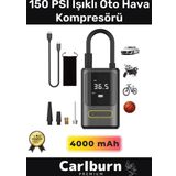 Premium Kablosuz Oto Araç Mini 4000mAh Powerbank 150 PSI Işıklı Aydınlatmalı Oto Hava Kompresörü