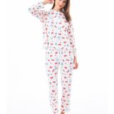 Premium Kadın Pijama Takımı Meyve Desenli Yumuşak Dokulu Bisiklet Yaka Uzun Kollu