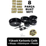 Premium Kalite 8 Parça Buat Delik Açma Testeresi Panç Seti Alçıpan Kartonpiyer Mobilya Ahşap Mdf