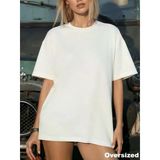 Premium Kalite Beyaz Geniş Kesim Oversize T-Shirt - Düşük Omuzlu Pamuklu Bol Tişört