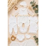Premium Kalite Dantel Detaylı Yenidoğan Kız Bebek Kutulu Hediyelik Hastane Çıkışı 10LU Set 15492 - 0 - 3 Ay - Ekru