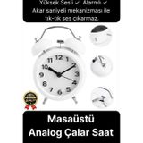 Premium Kalite Dekoratif Pilli Yüksek Sesli Alarmlı Çift Çan Formlu Masaüstü Mini Analog Çalar Saat