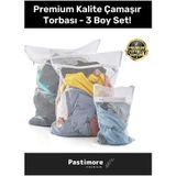 Premium Kalite Yıkama Renkli Fermuarlı Fileli Çamaşır Torbası Kirli Temiz Sepeti 3 Adet