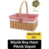 Premium Kamp Piknik Sepeti Yıkanabilir Astar Rattan Yiyecek Rustik Hasır Dokuma Dekoratif Outdoor