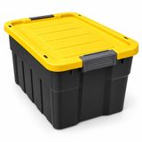 Premium Kapaklı Plastik Saklama Kutusu, 20 L | Yan Klipsli Kapak, 4 Ek Kilit Yuvası, 6 Tekerlekli Taşıma, Siyah & Sarı Tasarım, Çok Amaçlı Kullanım