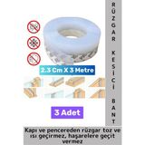 Premium Kapı Altı Pencere Rüzgar Toz Isı Böcek Haşere Önleyen Rüzgar Kesici Bant 3 Metre 3 Adet - Çok Renkli