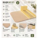 Premium Katlanabilir Mikrofiber Bulaşıklık Seti Bej - Tezgah Üstü Kurulama Matı 35X43 Cm - 3'Lü Set