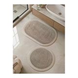 Premium Kaymaz Taban Peluş Banyo Paspası Seti Jüt Kenar Detaylı 2’Li Oval Yuvarlak 100X60 60X60