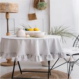 Premium Keten Pöti Kare Yuvarlak Fırfırlı Masa Örtüsü - Gri - 170 x 170 cm