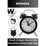 Premium Klasik Tasarım Vintage Yüksek Sesli Alarmlı Dekoratif Mini Masaüstü Analog Çalar Saat