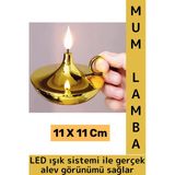 Premium Konsept Hediyelik Dekoratif Nostaljik Led Işık Alev Görünümlü Çok Şık Pilli Gold Mum Lamba