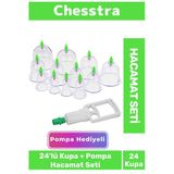 Premium Kupa Parmak Çekme Selülit Çatlak Giderici Vakumlu Masaj Aleti 24'Lü Kupa + Pompa Hacamat Set