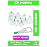 Premium Kupa Parmak Çekme Selülit Çatlak Giderici Vakumlu Masaj Aleti 36'lı Kupa + Pompa Hacamat Set
