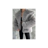 Premium Kürk Kadın Gri Içi Astarlı Uzun Kol Casual Stil Şal Yaka Modeli