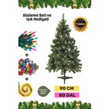 Premium Kutu Süsleme Seti Yılbaşı Çam Ağacı Renkli Işığı Yeni Yıl Süsleri Noel Paketi 90 Cm 80 Dal