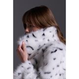 Premium Leopar Desen Bebe Yaka Suni Kürk Kadın Ceket - Beyaz - XL
