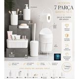 Premium Lüks 7 Parça Banyo Aksesuar Seti, Modern Tasarım, Siyah, Sıvı Sabunluk, Diş Fırçalık, Tuvalet Fırçası (BEYAZ)