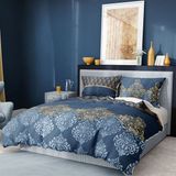 Premium Luxury Damask 3D Pamuk Saten Blue Çift Kişilik Nevresim Takımı