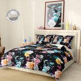 Premium Luxury Pamuk Saten Black Flower 3D Çift Kişilik Nevresim Takımı