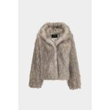 Premium Mars Kapüşonlu Suni Kürk Kadın Mont - Vizon - 2XL