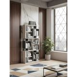 Premium Mdf Ürün Modern Tasarım Labirent Kitaplık | Geometrik Dekoratif Salon Raf Ünitesi - Beyaz - Antrasit