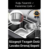 Premium Modern Paslanmaz Çelik Kuğu Tasarımlı Süzgeçli Asılabilen Tezgah Üstü Lavabo Drenaj Sepeti Standart