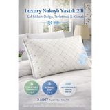 Premium Nakışlı 2’li Yastık – Terletmez Klimalı, Saf Silikon Dolgu - 50 x 70 cm - Beyaz