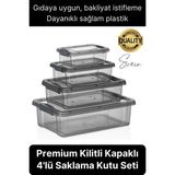 Premium Organizer 4'lü Plastik Erzak Gıda Saklama Kabı Seti Iç Içe Kilitli Istifleme Yer Tasarrufu - Siyah - diğer