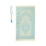 Premium Osmanlı Desen Seccade Ve Vavlı İnci Tesbih Set , Kadınlar Erkekler İçin Bebe Mavi 120 X 70