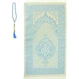 Premium Osmanlı Desen Seccade ve Vavlı Inci Tesbih Set , Kadınlar Erkekler Için Islami Hediyeler - Bebek Mavisi - 120 x 70 cm